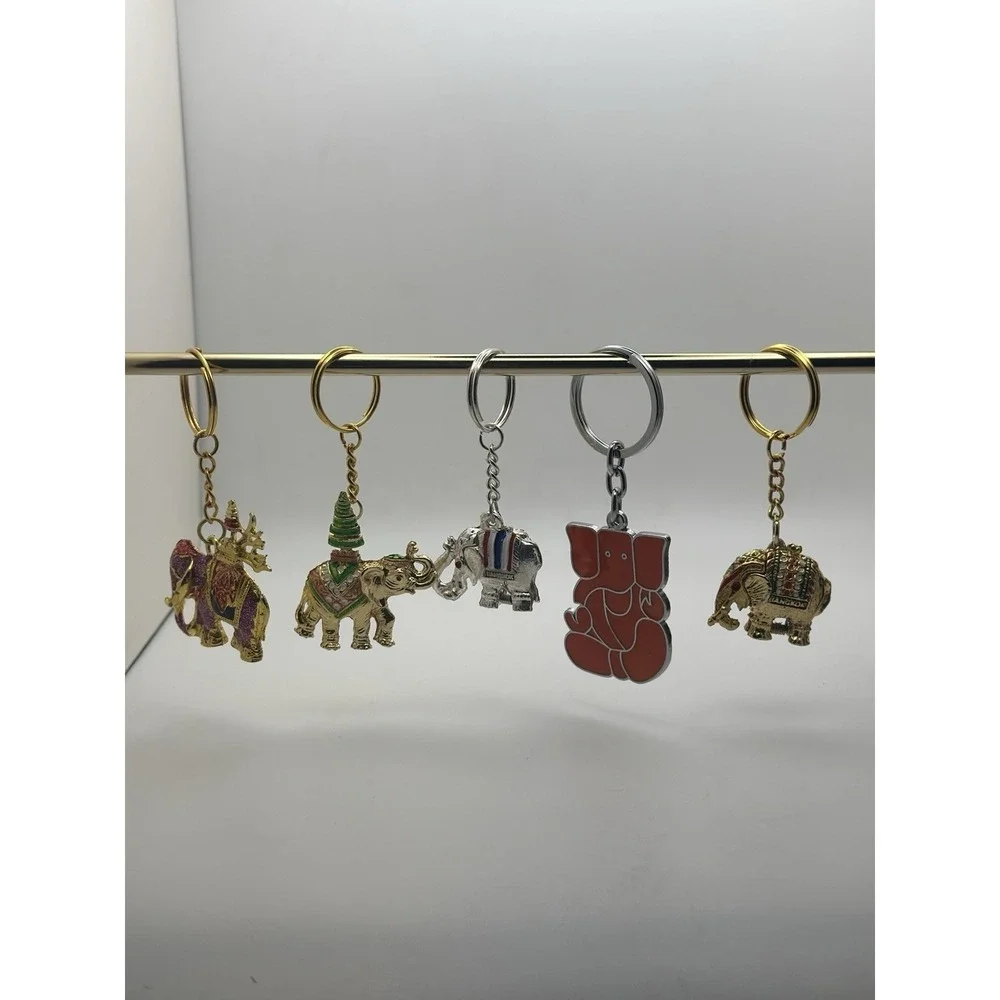 Elephant Keychain  Lot of 5 Enamel Gold Tone  Silver 2 hinged Thailand Bangkok